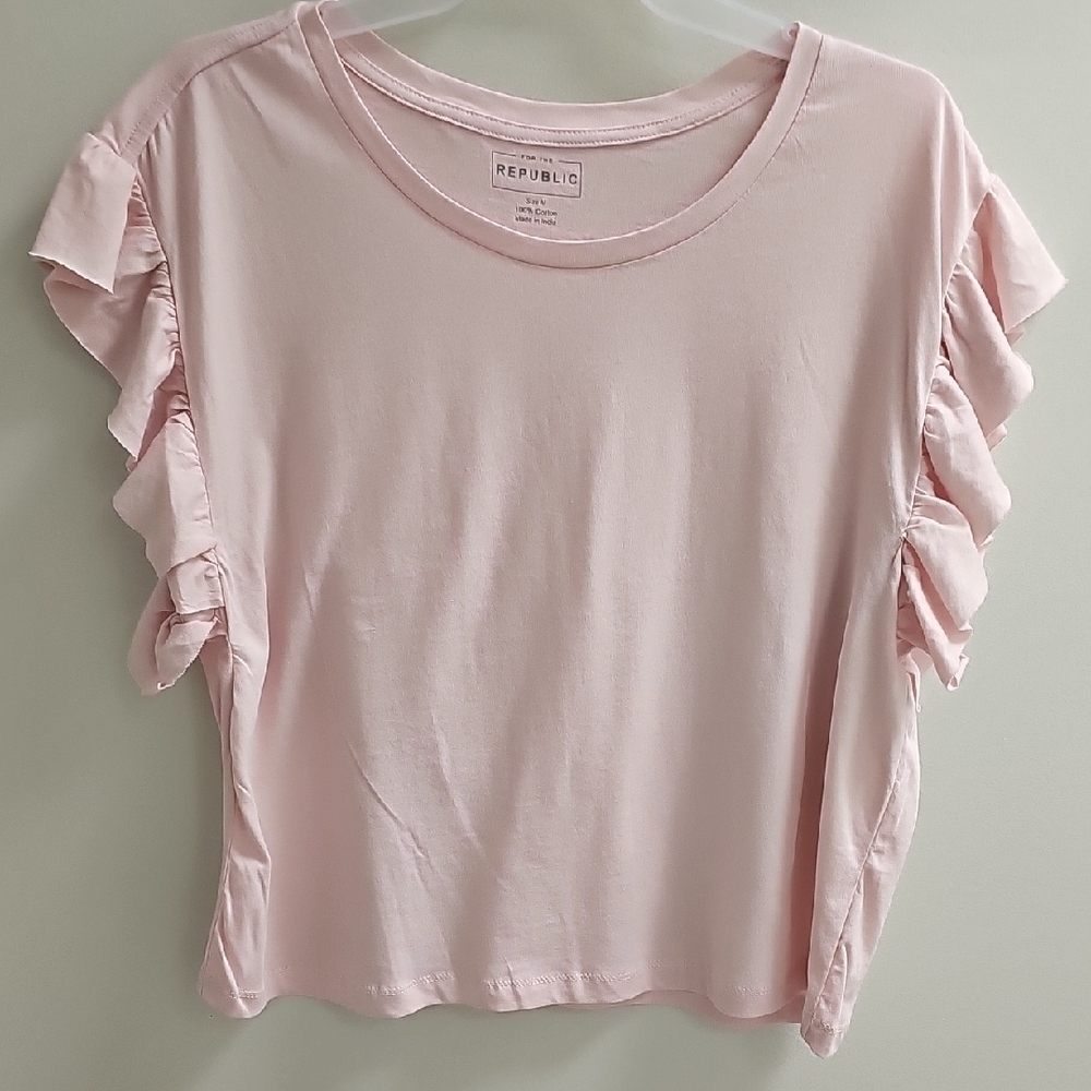 Pink Ruffle Sleeve Women's Top